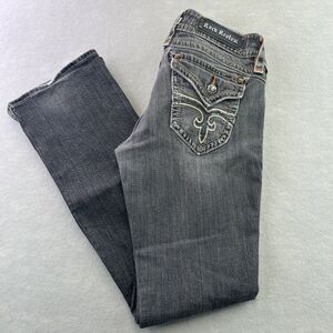 Rock Revival Gwen Womens 29 Easy Boot Jeans Gray THICK STITCH WHISKERING Black